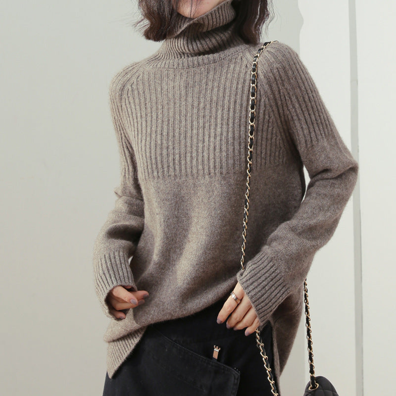 Pull-over Loose en Cachemire pour Femmes avec Col Montant