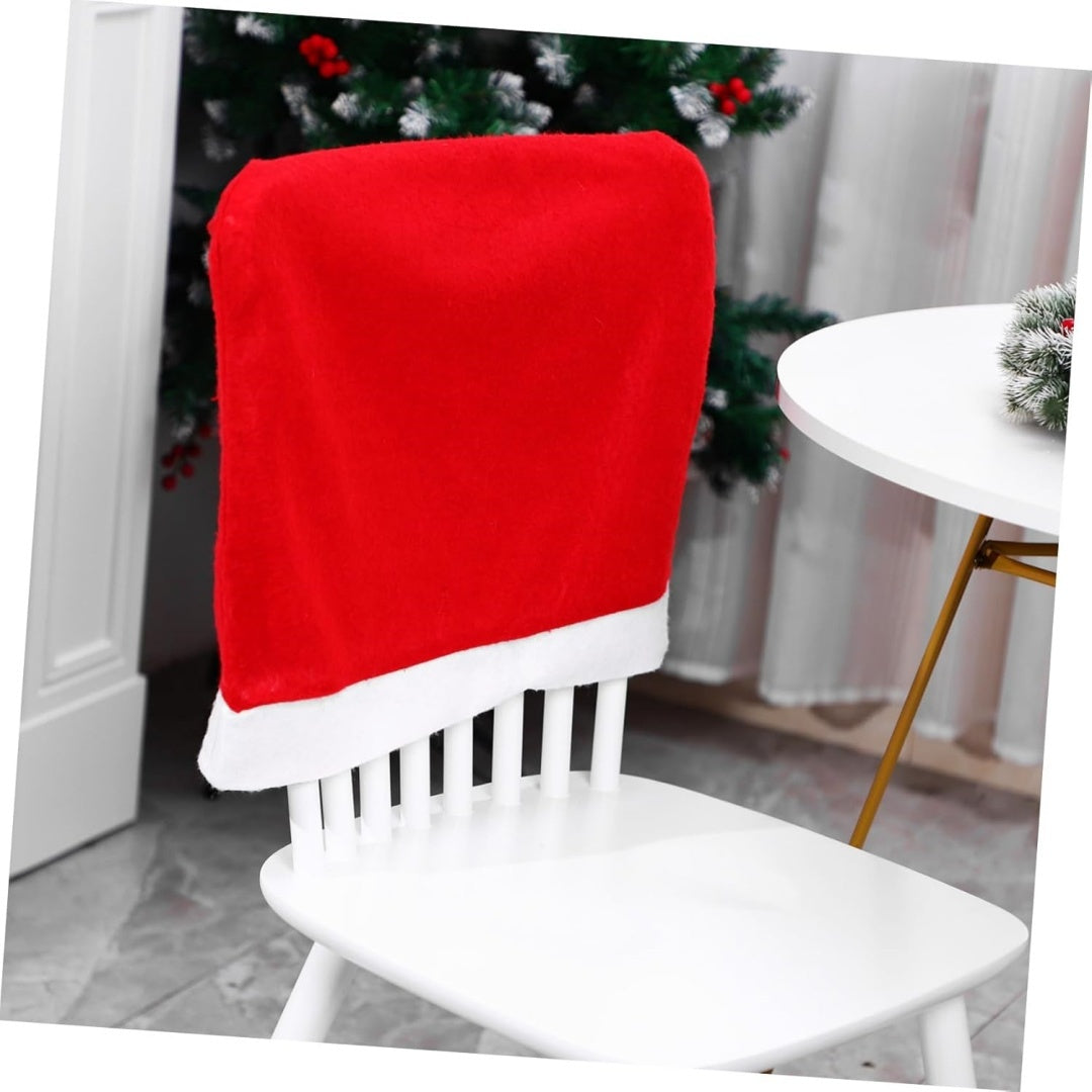 Couvre-Chaise de Noël avec Bonnet de Père Noël - Housse Décorative pour Chaises de Noël