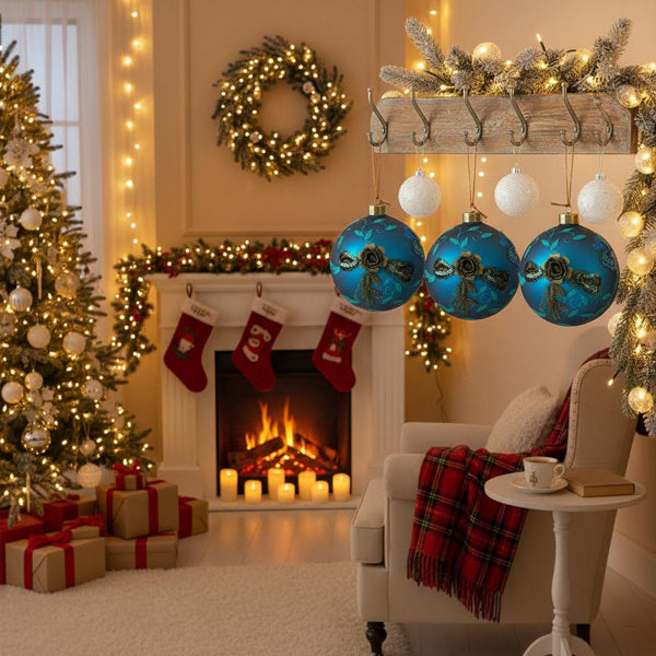 Set de 4 Boules en Verre Décoratives de Noël - Ornements Brillants pour Arbre