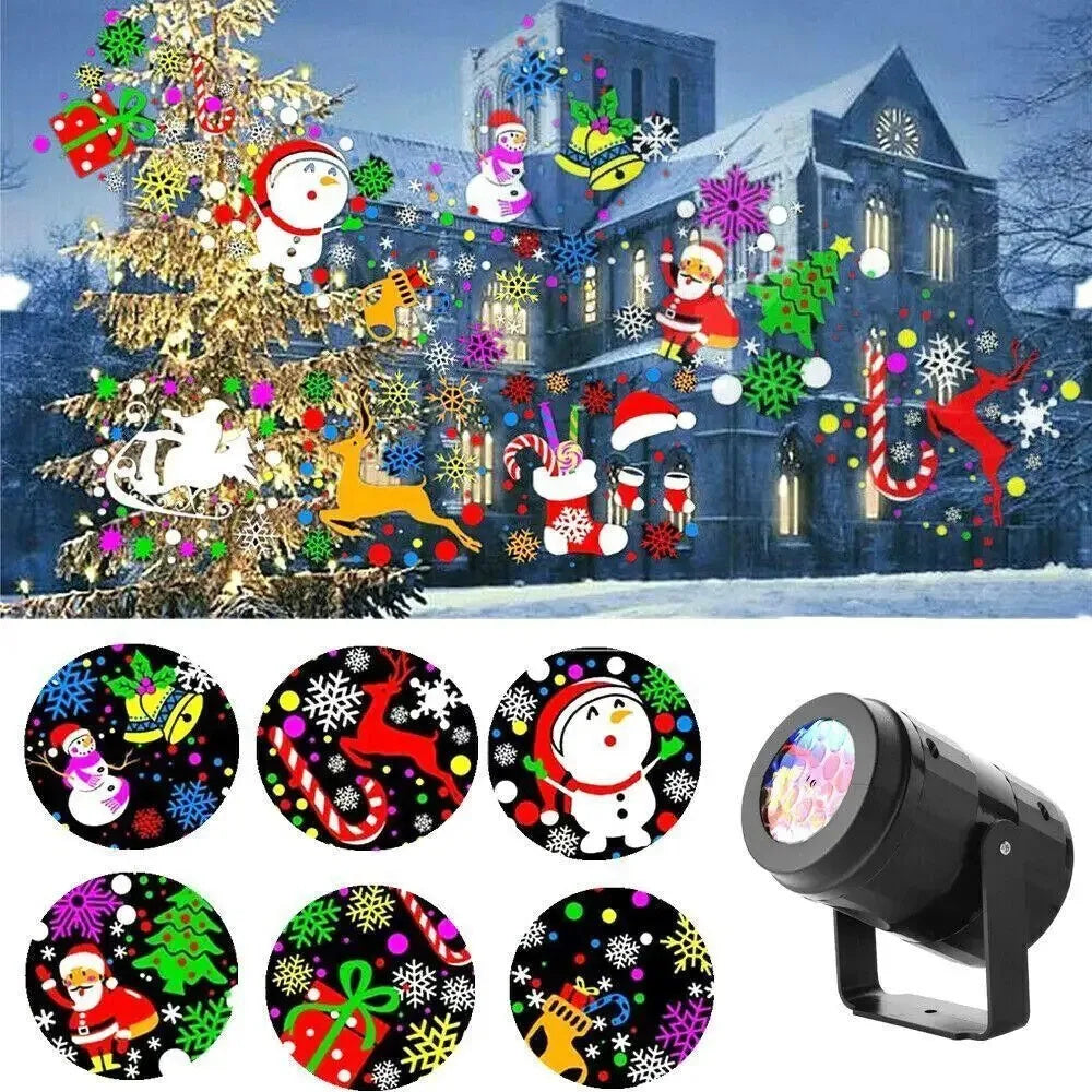Projecteur LED Décoratif de Fête de Noël avec Motifs de Flocons de Neige