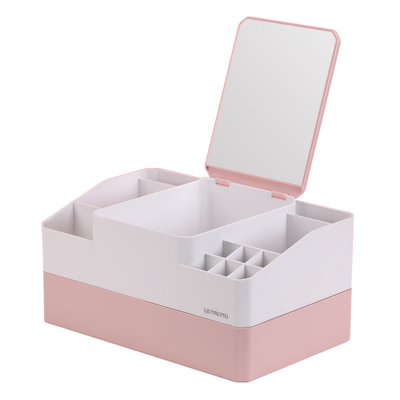 Boîte en plastique avec miroir et support pour rouge à lèvres