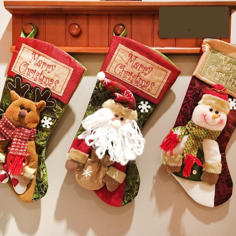 Chaussettes de Noël Décoratives avec Motifs de Bonhomme de Neige, Père Noël et Élan