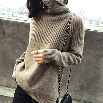Pull-over Loose en Cachemire pour Femmes avec Col Montant