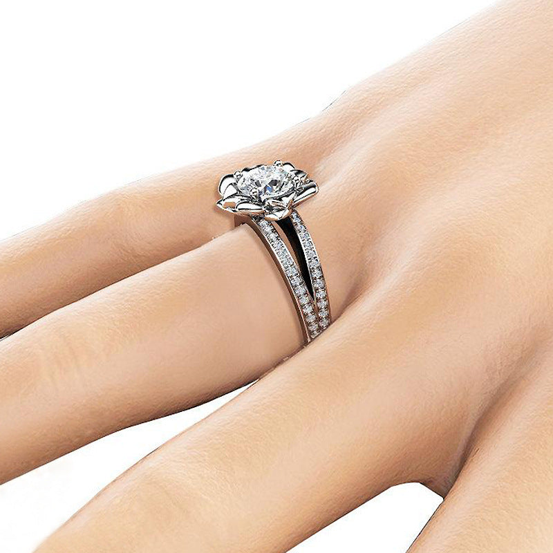 Nouvelle bague en cuivre avec zircon incrusté pour couple - Bague créative en forme de fleur