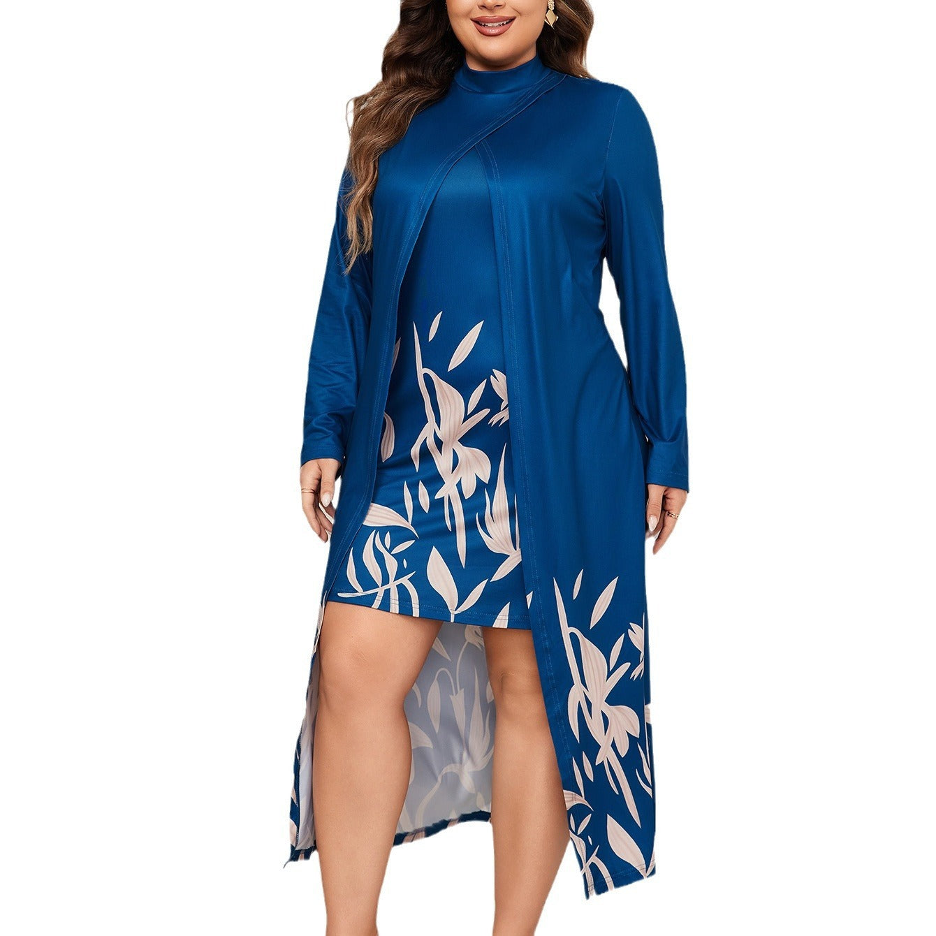 Robe Asymétrique à Col Montant en Deux Pièces pour Femmes