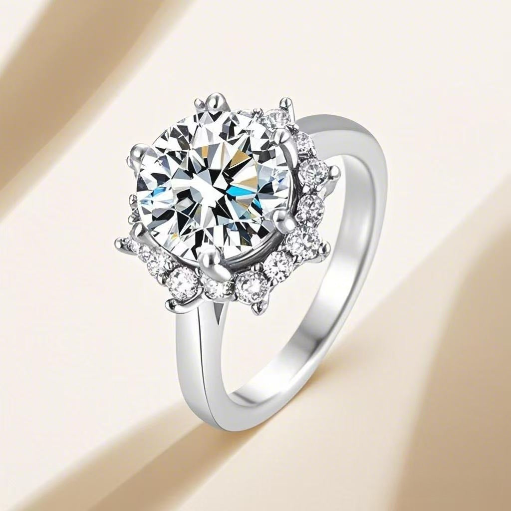 Bague de Mariage en Argent Sterling S925 avec Fleurs et Rhinestones de Luxe