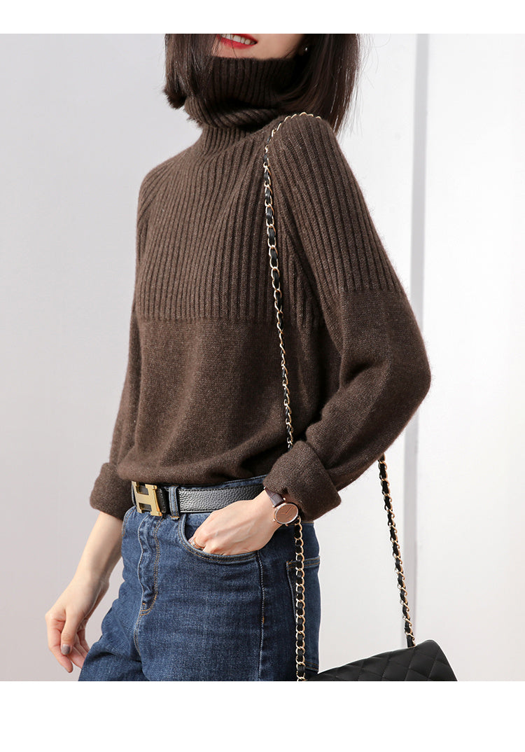 Pull-over Loose en Cachemire pour Femmes avec Col Montant