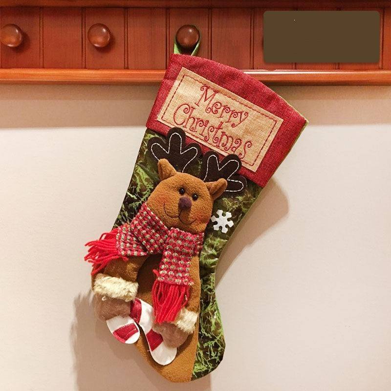 Chaussettes de Noël Décoratives avec Motifs de Bonhomme de Neige, Père Noël et Élan