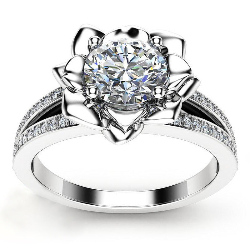 Nouvelle bague en cuivre avec zircon incrusté pour couple - Bague créative en forme de fleur