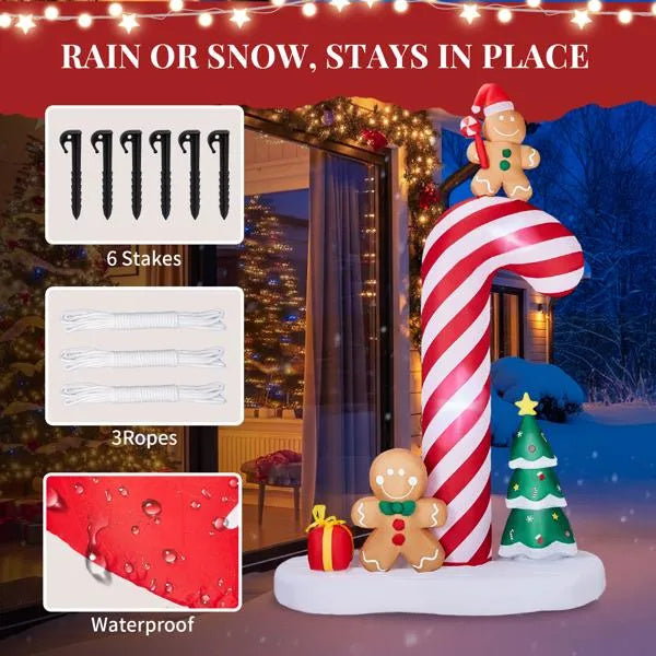 Décoration de Noël Gonflable de 8,2 Pieds avec Bonhommes en Pain d'Épices et Canne en Sucre