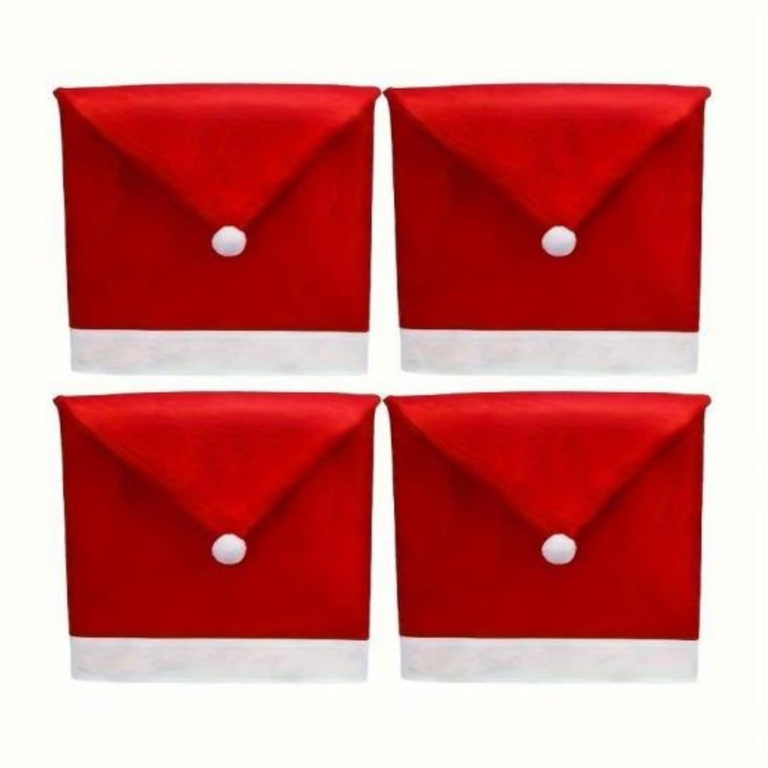 Couvre-Chaise de Noël avec Bonnet de Père Noël - Housse Décorative pour Chaises de Noël