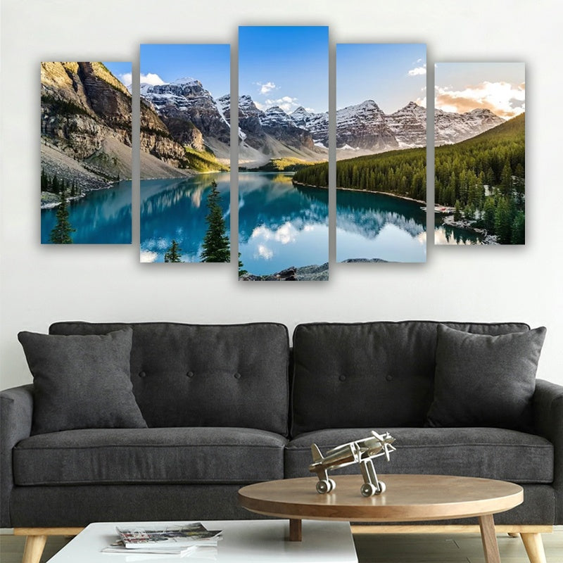 Ensemble de 5 Art Muraux en Toile Moraine Lake et Montagne pour Salon