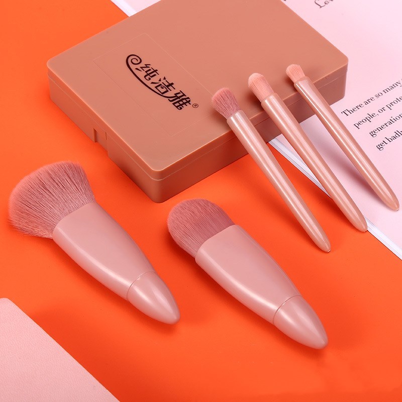 Set de 5 Pinceaux de Maquillage - Outils Cosmétiques pour Poudres, Fards à Paupières, Fond de Teint et Blush