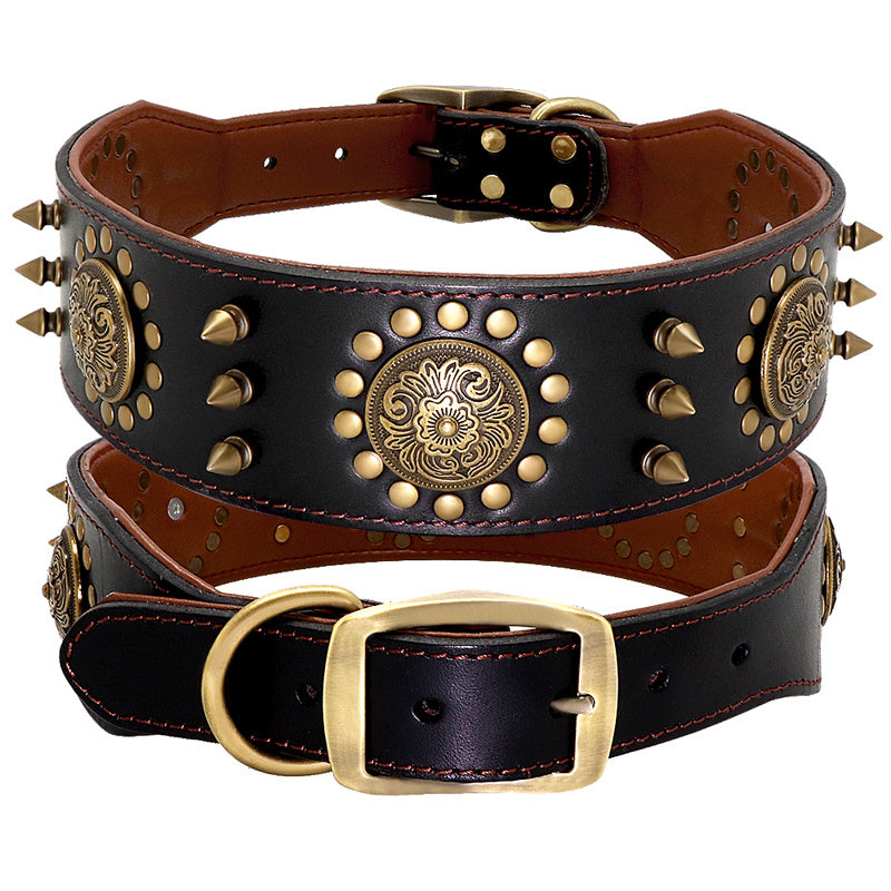Collier en cuir pour chien avec clous - Grand modèle résistant aux morsures