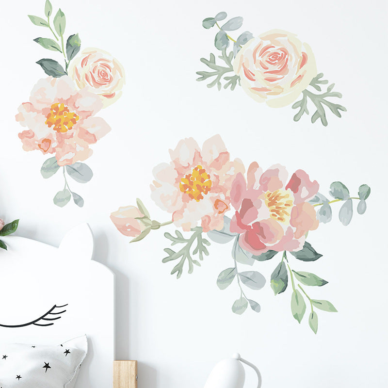 Autocollants Muraux Fleurs Roses Aquarelle pour Chambre de Bébé