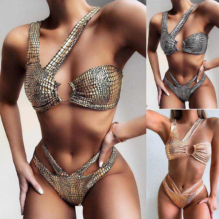 Maillot de Bain Sexy SM-1952 en Tissu Bronzant à Motif Serpent - Allomarc.com