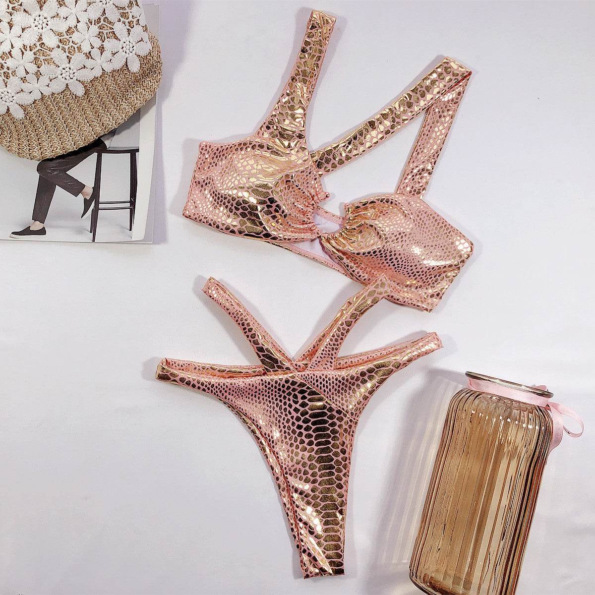 Maillot de Bain Sexy SM-1952 en Tissu Bronzant à Motif Serpent - Allomarc.com