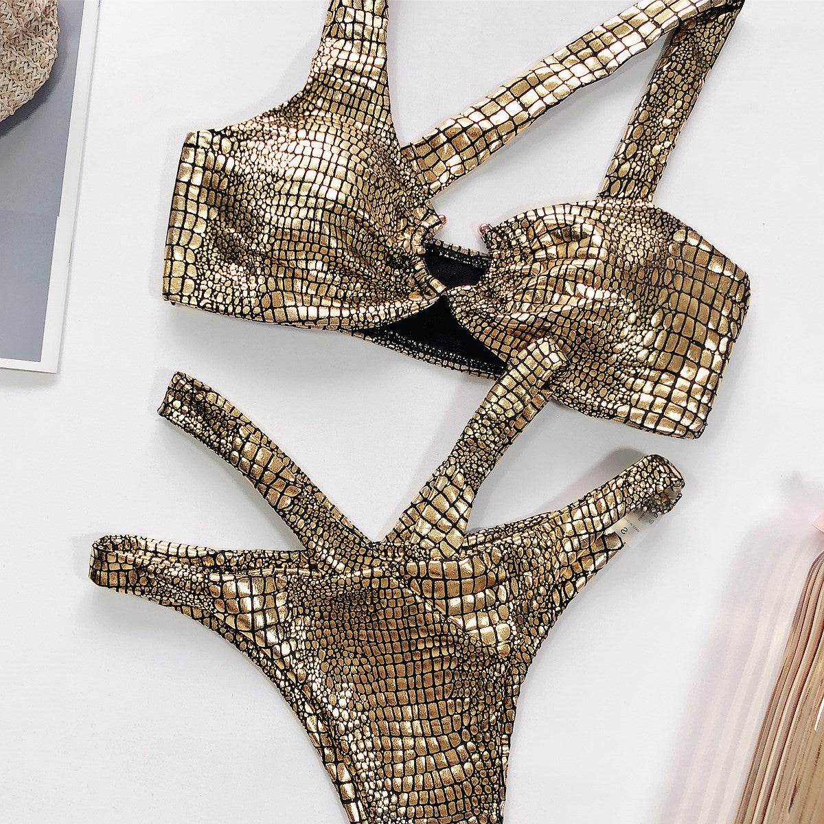 Maillot de Bain Sexy SM-1952 en Tissu Bronzant à Motif Serpent - Allomarc.com