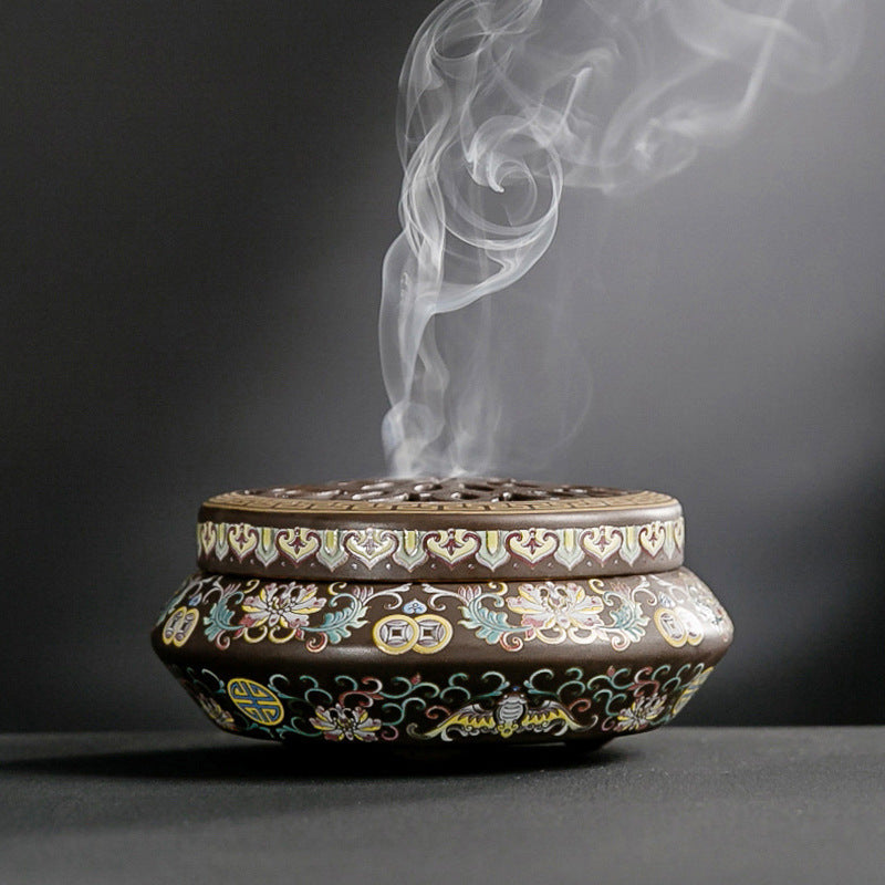 Brûleur d'Encens en Céramique Cloisonné, Brûleur d'Encens Inversé, Canal d'Encens Émaillé