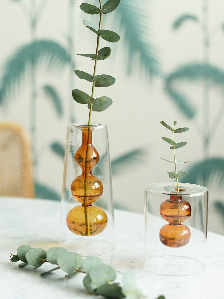 Vase en Verre Coloré Style Rétro pour Plantes Hydroponiques