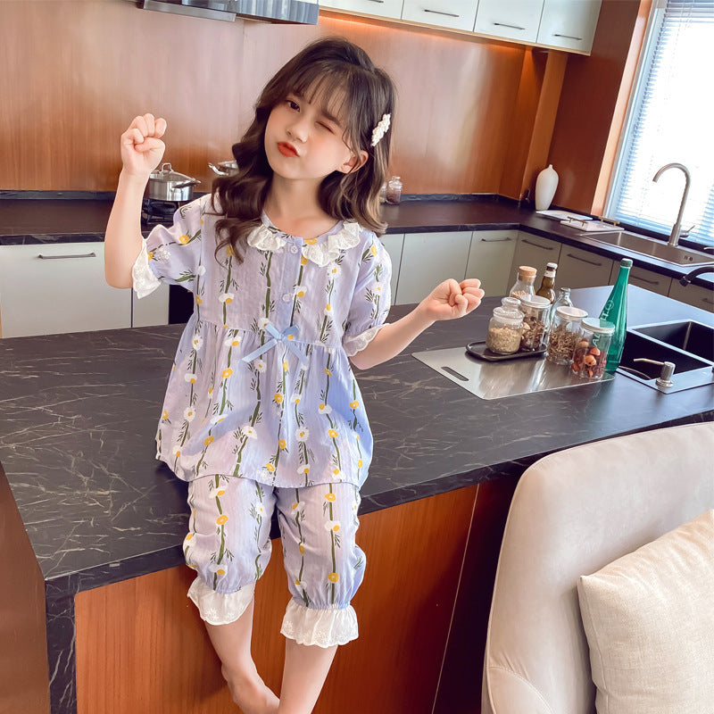 Pyjamas en coton à manches courtes pour petites filles - Confort et fraîcheur