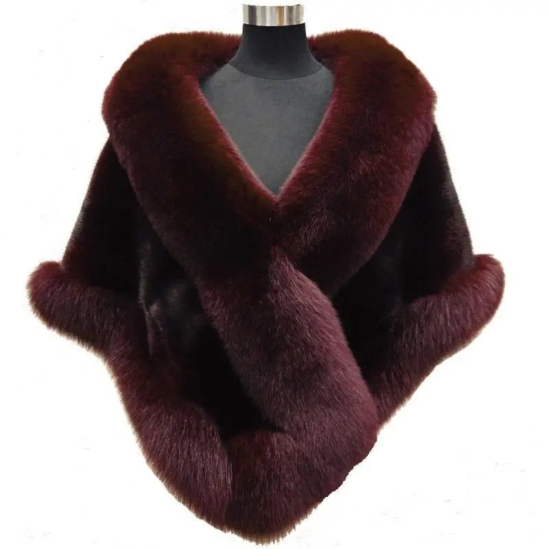 Manteau Cape en Fourrure Synthétique de Fausse Martre - Grande Taille