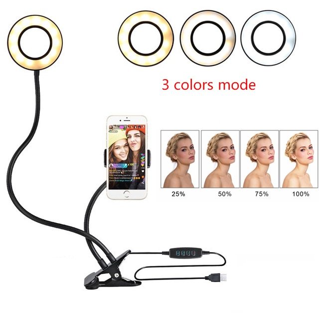 Anneau Lumineux LED pour Selfie avec Support Ajustable - 8cm