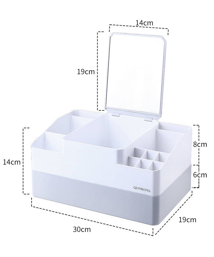 Boîte en plastique avec miroir et support pour rouge à lèvres