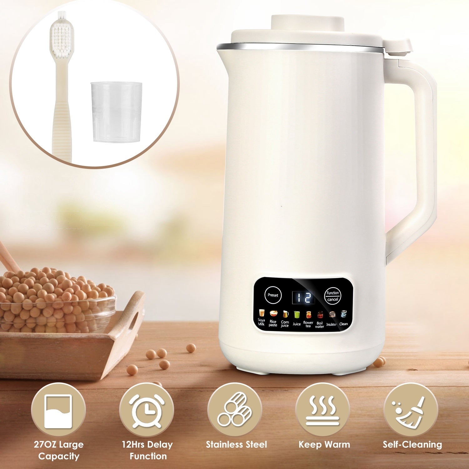 Machine à Lait Végétal 27Oz avec Fonction de Nettoyage Automatique