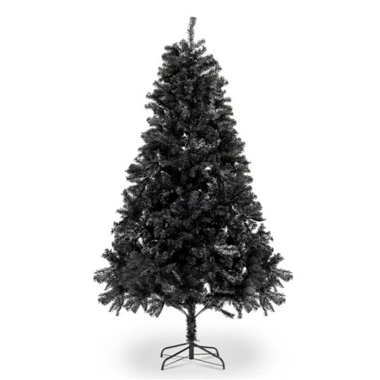 FCH Sapin de Noël Noir 7ft avec 1500 Branches en PVC et Support en Fer