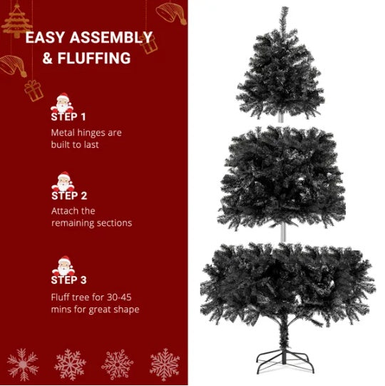 FCH Sapin de Noël Noir 7ft avec 1500 Branches en PVC et Support en Fer