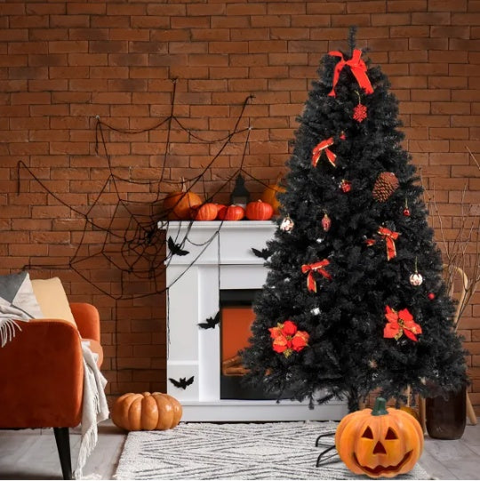 FCH Sapin de Noël Noir 7ft avec 1500 Branches en PVC et Support en Fer
