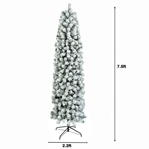 Arbre de Noël Flocké en Forme de Crayon de 7,5 Pieds