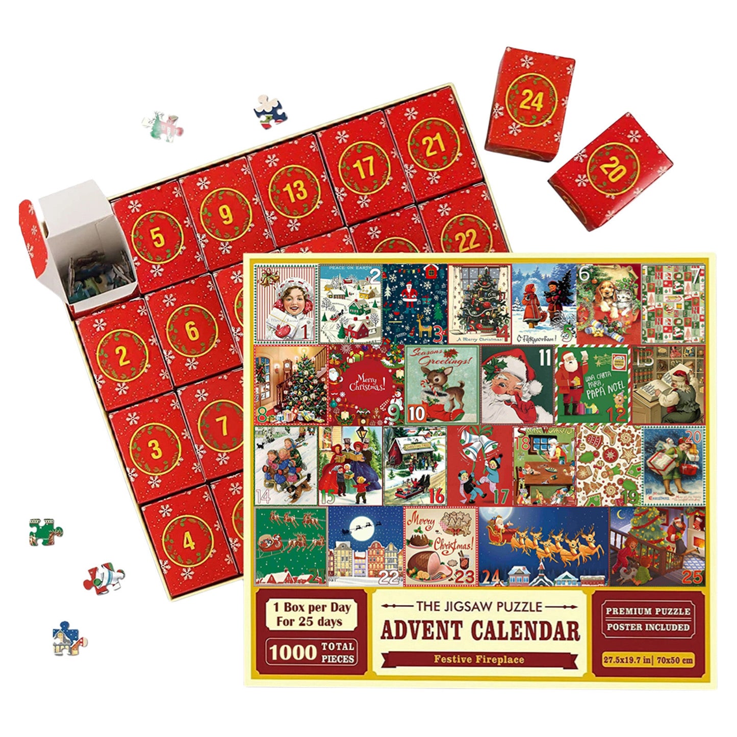 Calendrier de l'Avent Puzzle de Noël avec 24 Boîtes