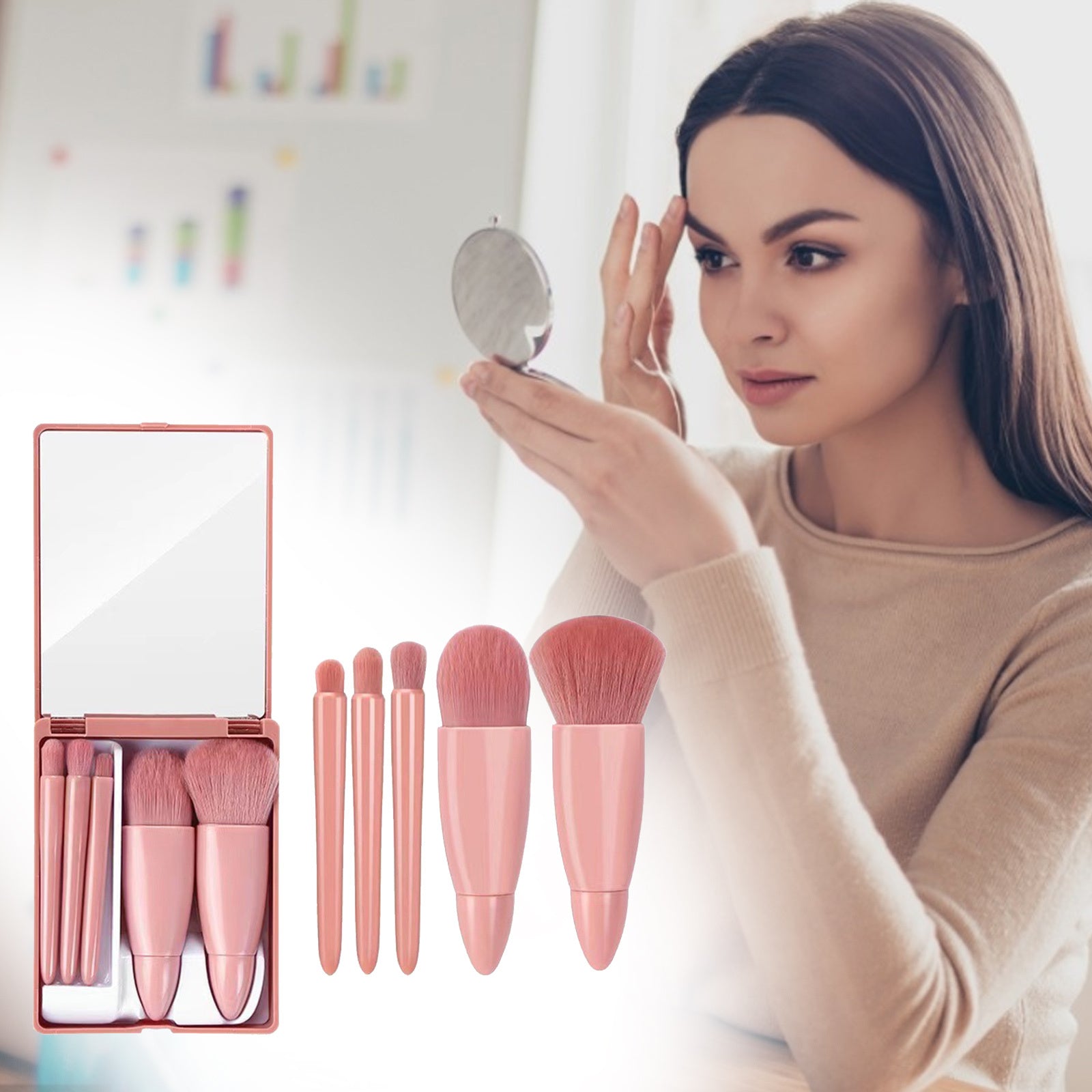 Set de 5 Pinceaux de Maquillage - Outils Cosmétiques pour Poudres, Fards à Paupières, Fond de Teint et Blush
