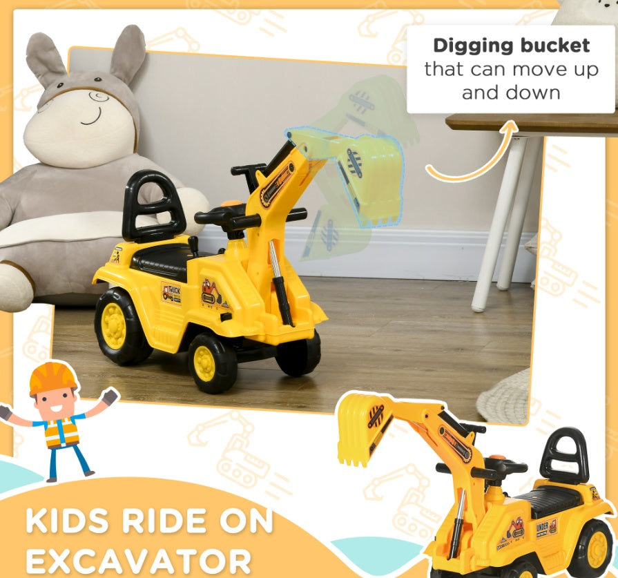 Excavateur Digger Trotteur 3-en-1 et Chariot de Traction pour Enfants