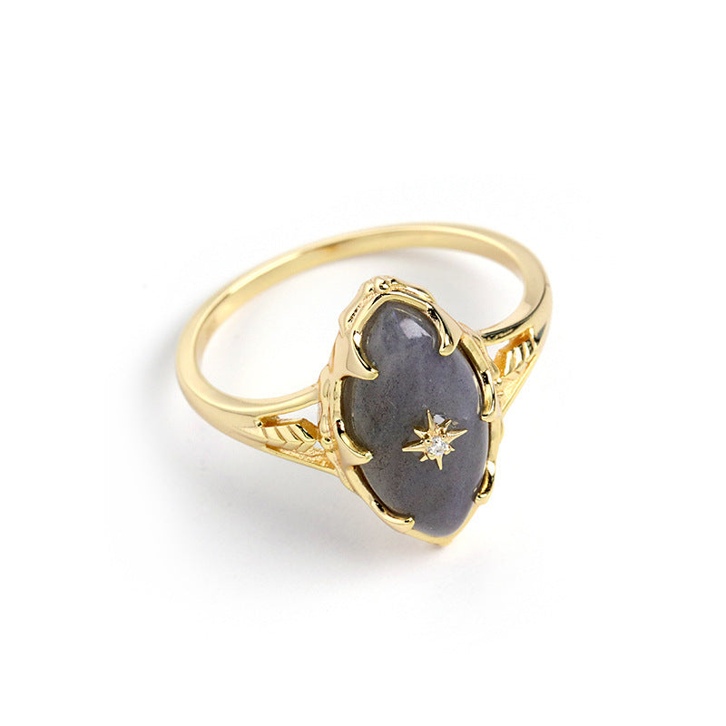 Bague Rétro Dream Girl Feldspar en Argent Avec Étoiles du Ciel Nocturne