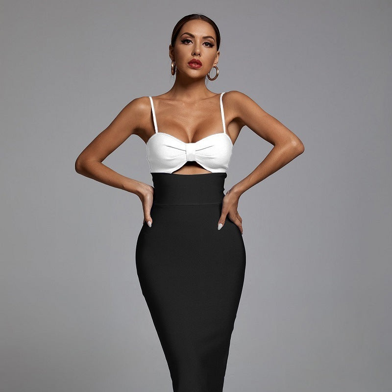 Robe Longue Bandage Sexy à Encolure V Halter Design Creux