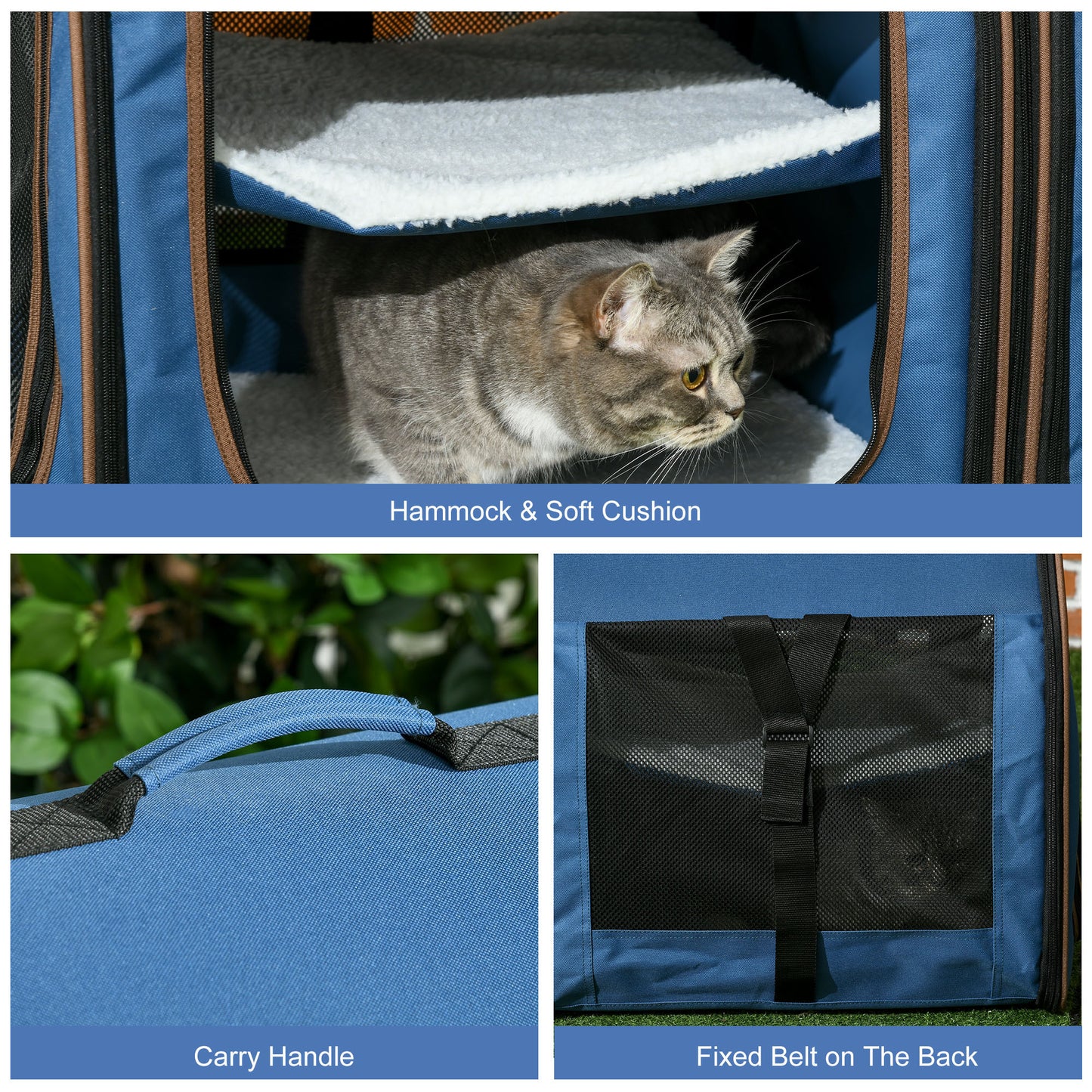 Cage à Chats Portable à Double Compartiment 39" - Kennel Souple avec Coussins Doux - Sac de Rangement Bleu