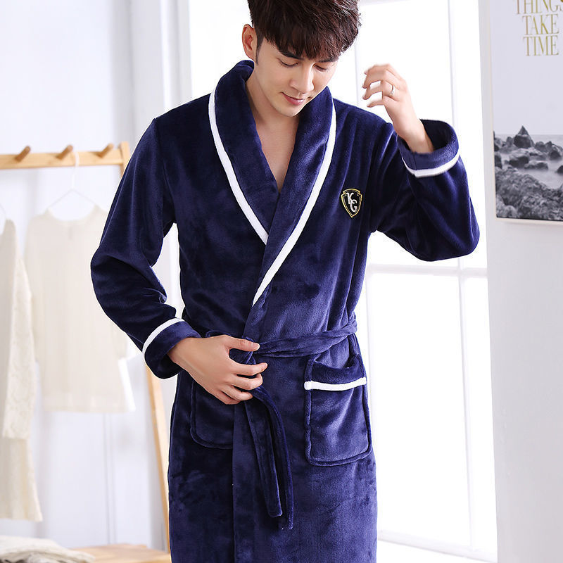 Peignoir Long en Flanelle Épais pour Hommes