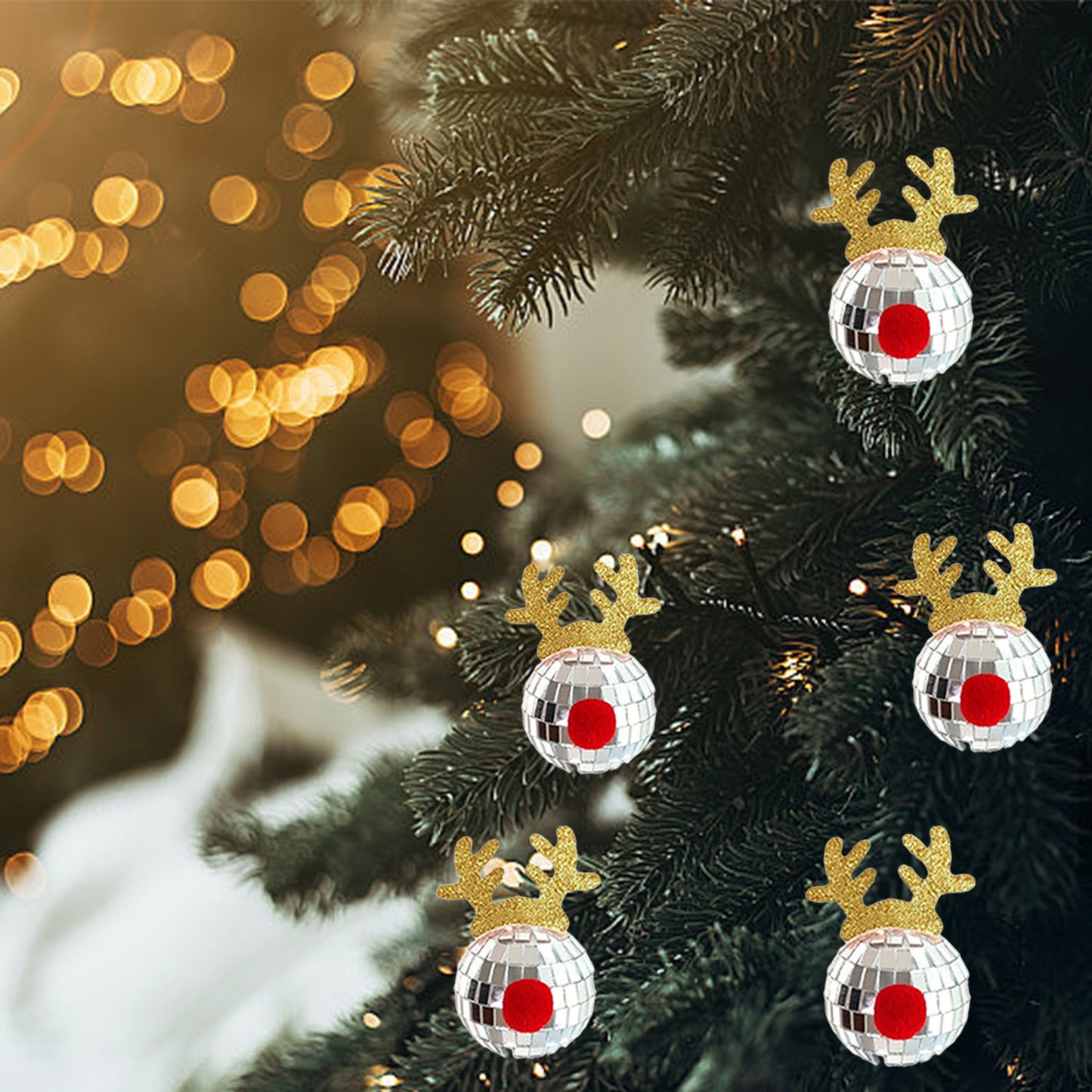 Boules à Facettes en Miroir Argenté pour Noël - 5 Pcs avec Corde