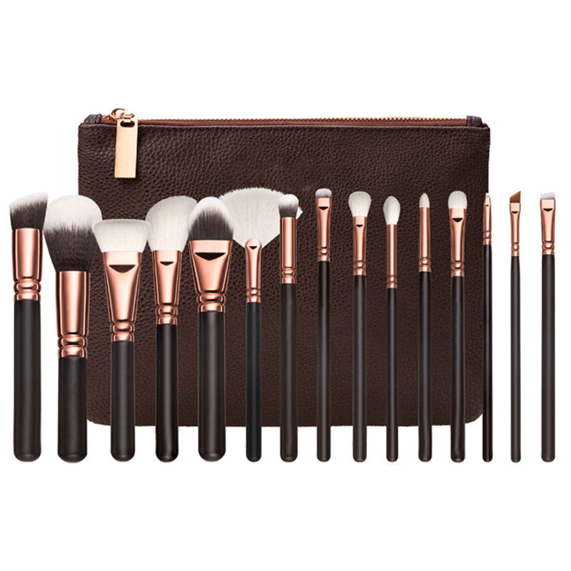 Ensemble de 15 Pinceaux de Maquillage avec Sac en Rose Gold