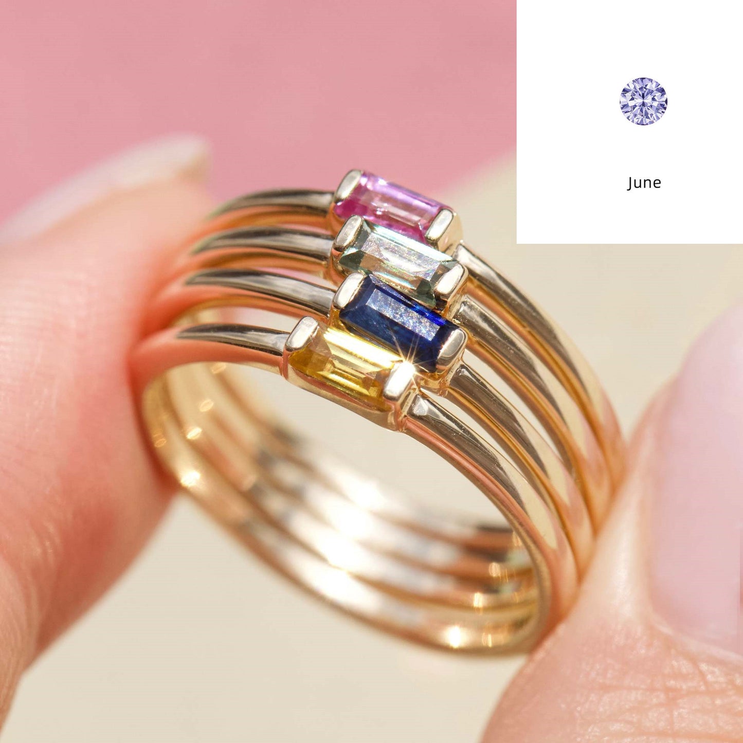 Bague en Diamant Carrée en Pierre de Naissance 12yue