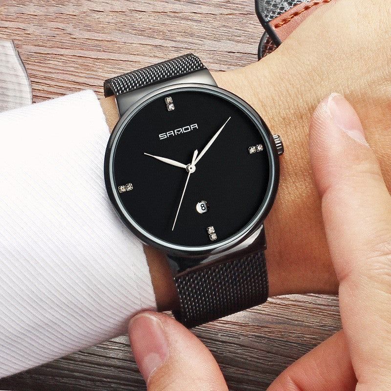 Montre pour hommes à bracelet en maille étanche avec mouvement à quartz