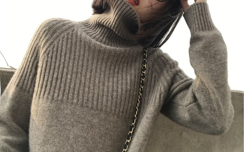 Pull-over Loose en Cachemire pour Femmes avec Col Montant