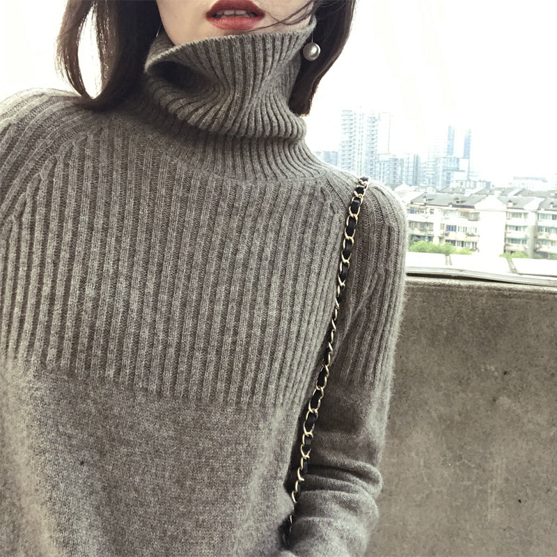 Pull-over Loose en Cachemire pour Femmes avec Col Montant
