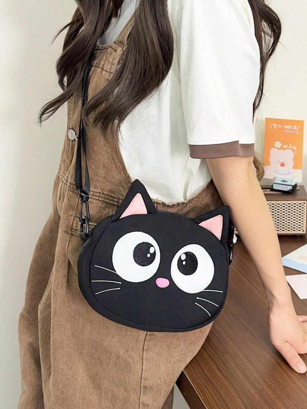 Nouveau Sac à Bandoulière Mignon Chat Noir aux Grands Yeux