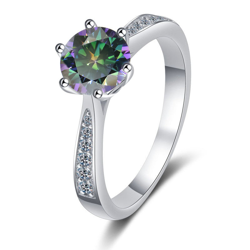 Bague en Moissanite Classique à Six Griffes en Argent S925