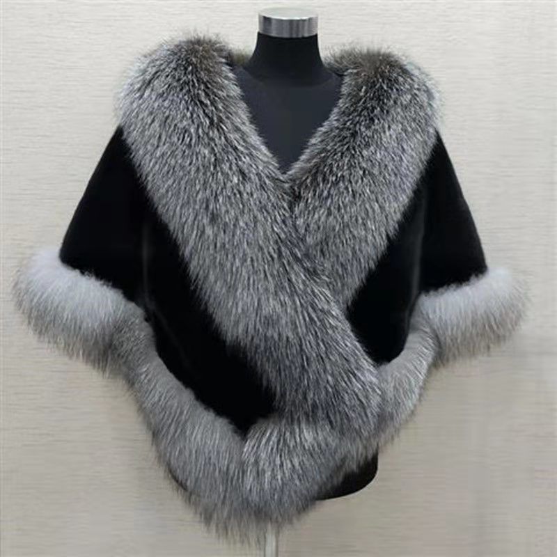 Manteau Cape en Fourrure Synthétique de Fausse Martre - Grande Taille
