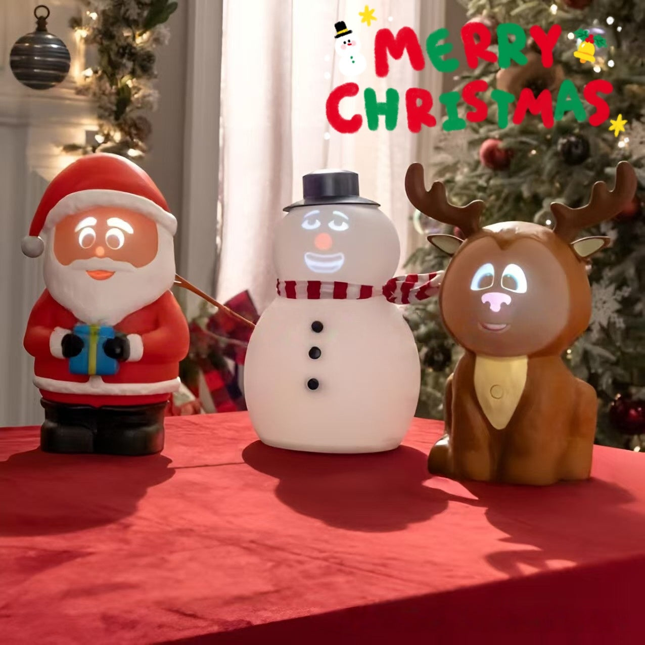 Bonhomme de Neige Animé qui Parle avec Yeux Lumineux et Voix Joyeuse pour Décorations de Noël